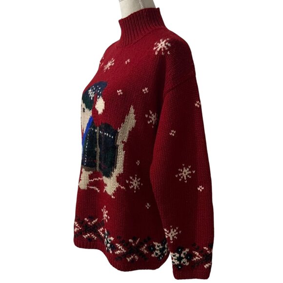 Ralph Lauren Hand Knit Wool Dog Snowflake Red Sweater Size M - Picture 4 of 7